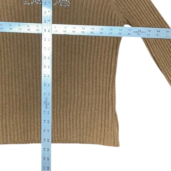 Bebe Rhinestone Logo Ribbed Long Sleeve Crewneck Y2K 90’s Sweater Top - Size L - Picture 6 of 7